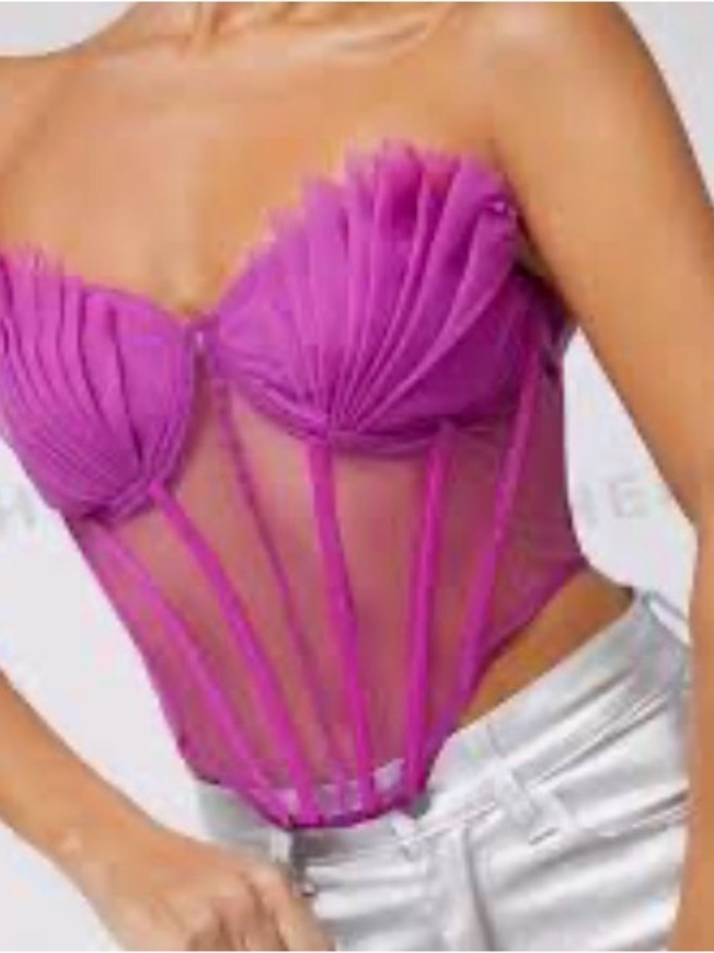 Haute Pleated Seashell
Shear Bustier Top